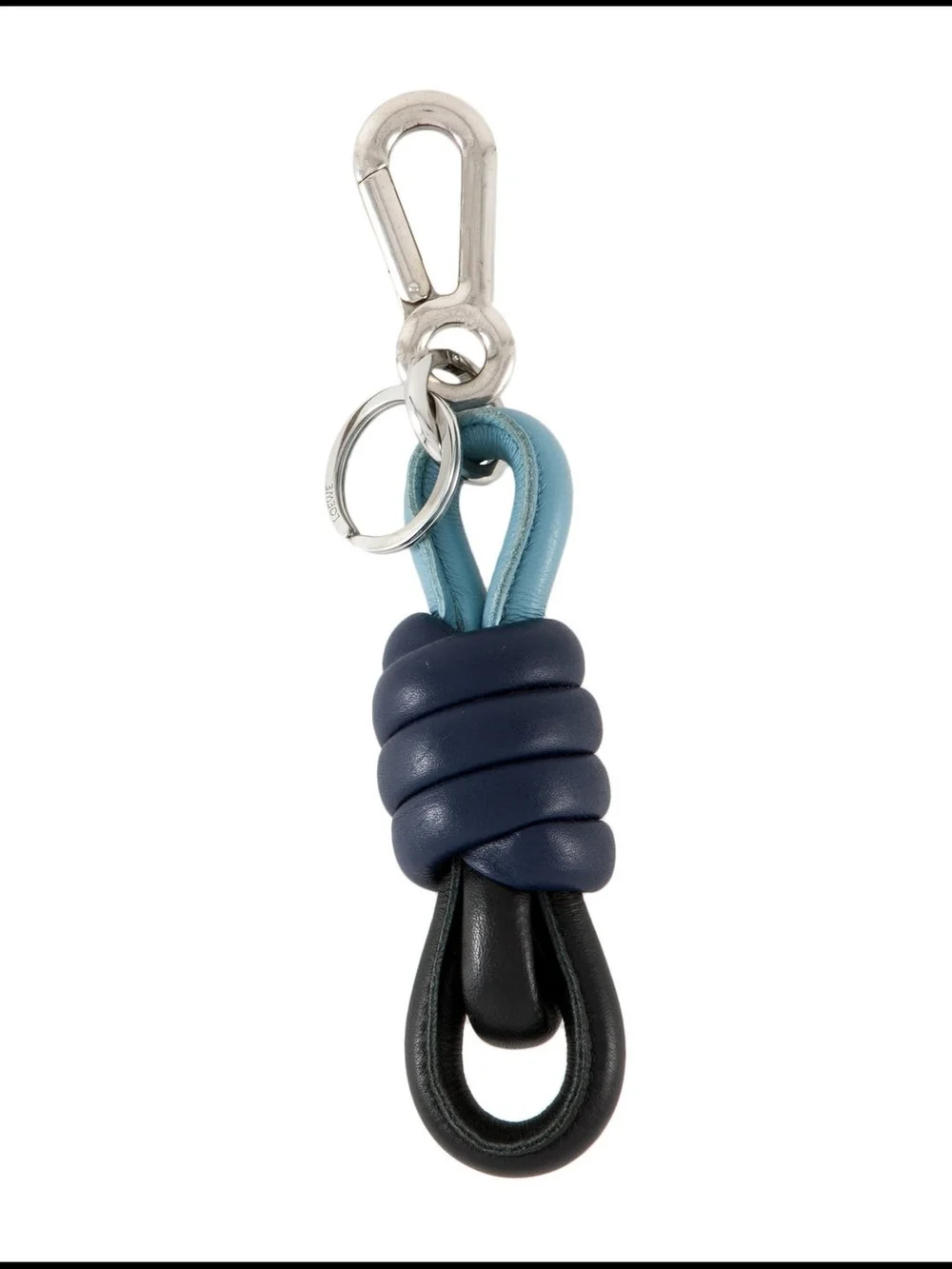 Loewe Tri-Loop Leather Knot Keyring in Teal, Navy & Black